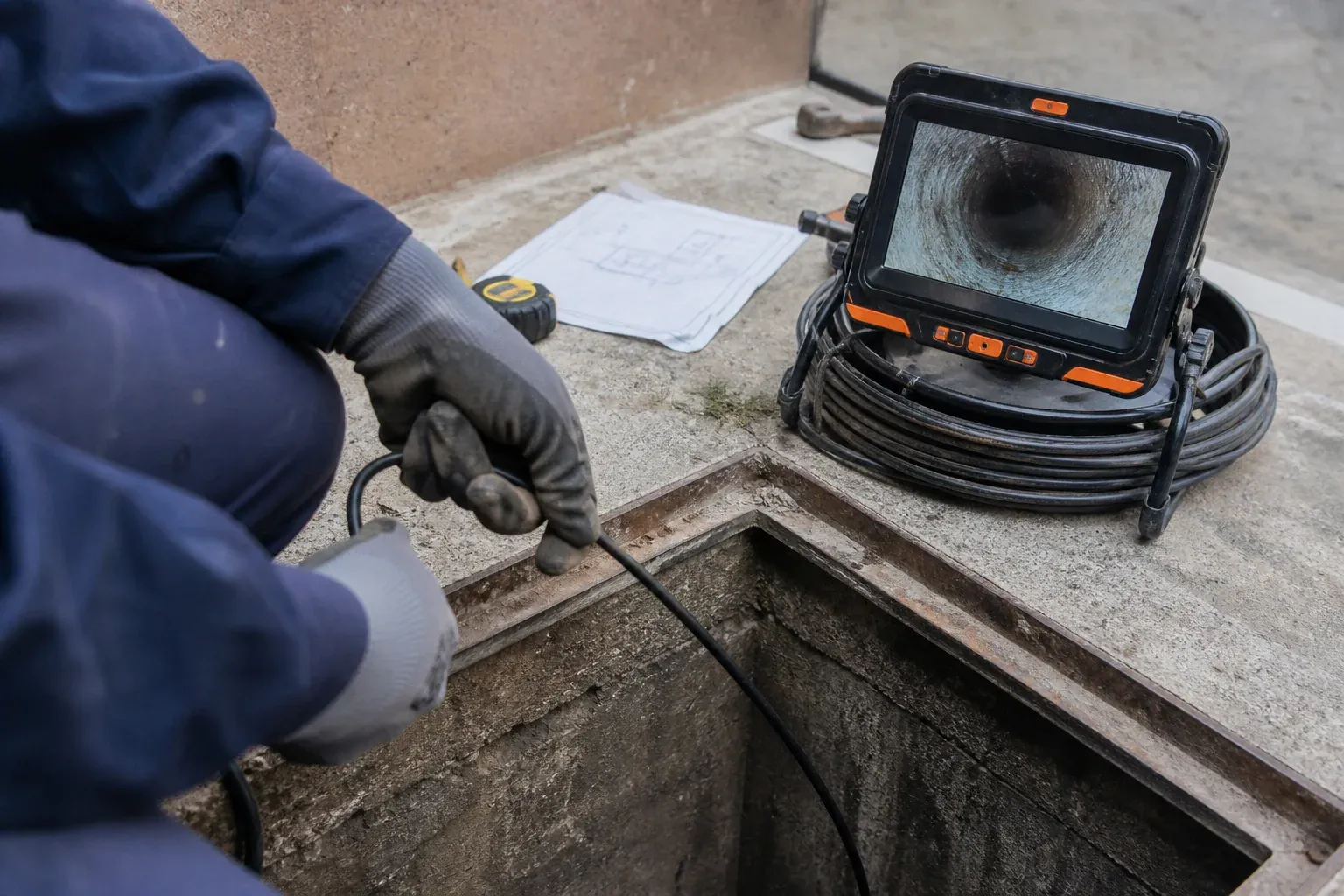 Detalle de una inspección con cámara en una arqueta